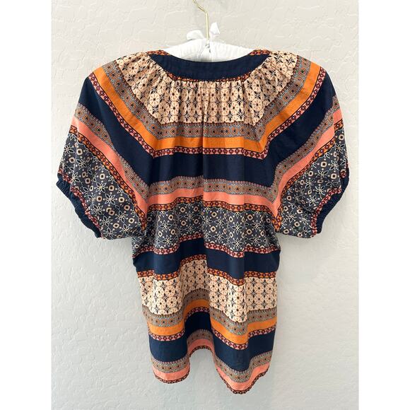 LOFT | Petite Boho Print Keyhole Short Puff Sleeve Peasant Top | Small - Picture 4 of 6